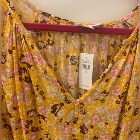 Gap Factory split neck midi dress, yellow floral, size XL - Picture 7 of 8